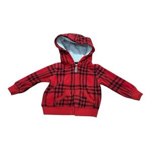 Carter's Red and Black Plaid Hoodie Size 9 Months